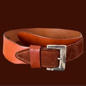 VTG Garfinckel’s Brown Leather Suede Double Flap Belt Size S/M